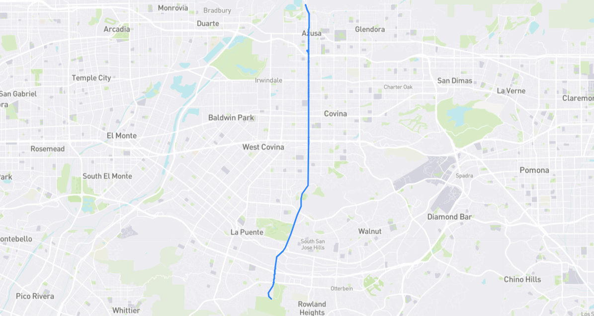 Map of Azusa Avenue in Los Angeles County, California