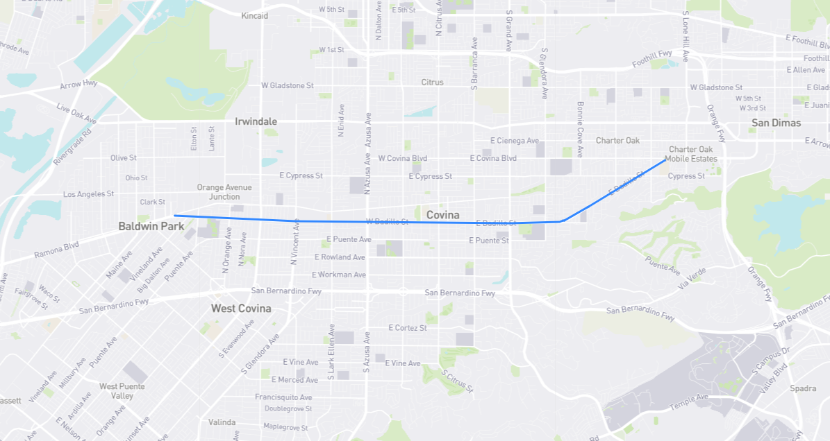 Map of Badillo Street in Los Angeles County, California