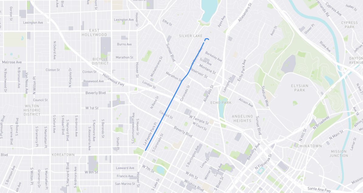 Map of Benton Way in Los Angeles County, California