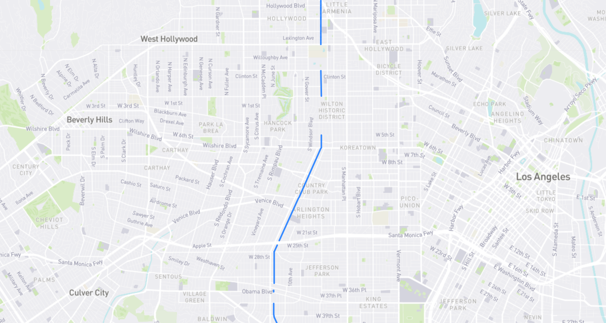 Map of Bronson Avenue in Los Angeles County, California