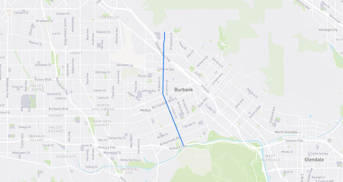 Map of Buena Vista Street in Los Angeles County, California