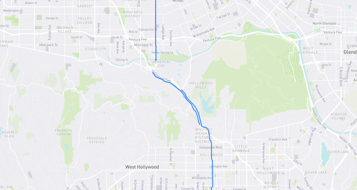 Map of Cahuenga Boulevard in Los Angeles County, California