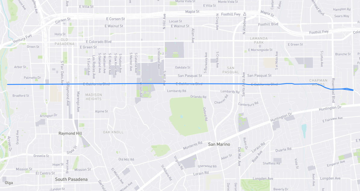 Map of California Boulevard in Los Angeles County, California