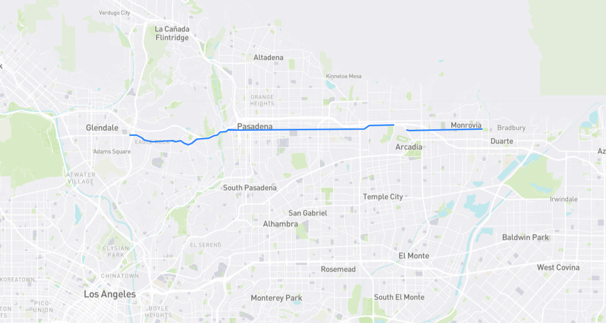 Map of Colorado Boulevard in Los Angeles County, California