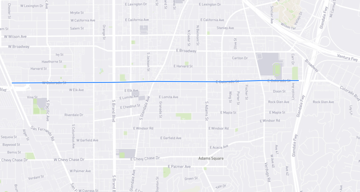 Map of Colorado Street in Los Angeles County, California