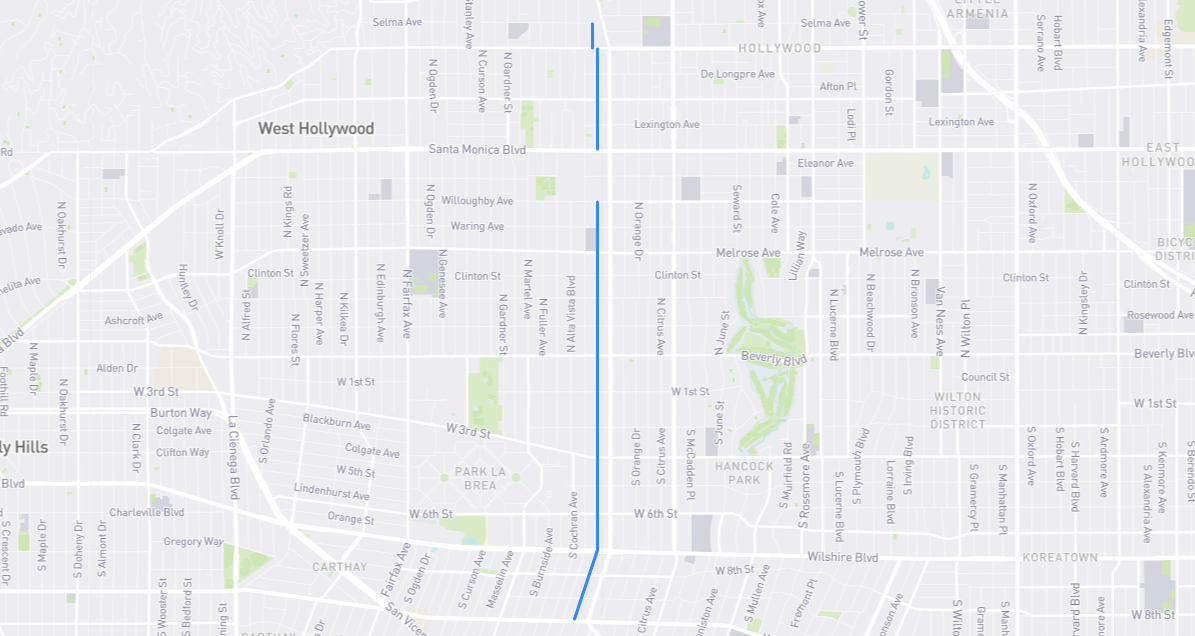 Map of Detroit Street in Los Angeles County, California