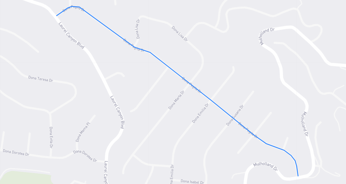 Map of Dona Pegita Drive in Los Angeles County, California