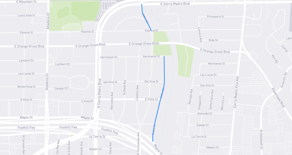 Map of Eaton Drive in Los Angeles County, California