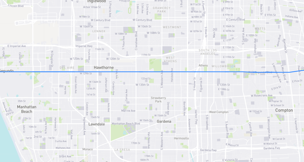 Map of El Segundo Boulevard in Los Angeles County, California