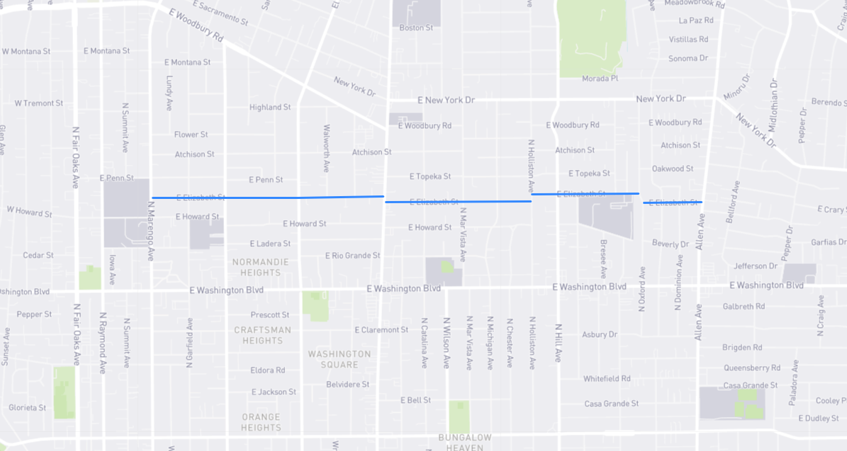 Map of Elizabeth Street in Los Angeles County, California