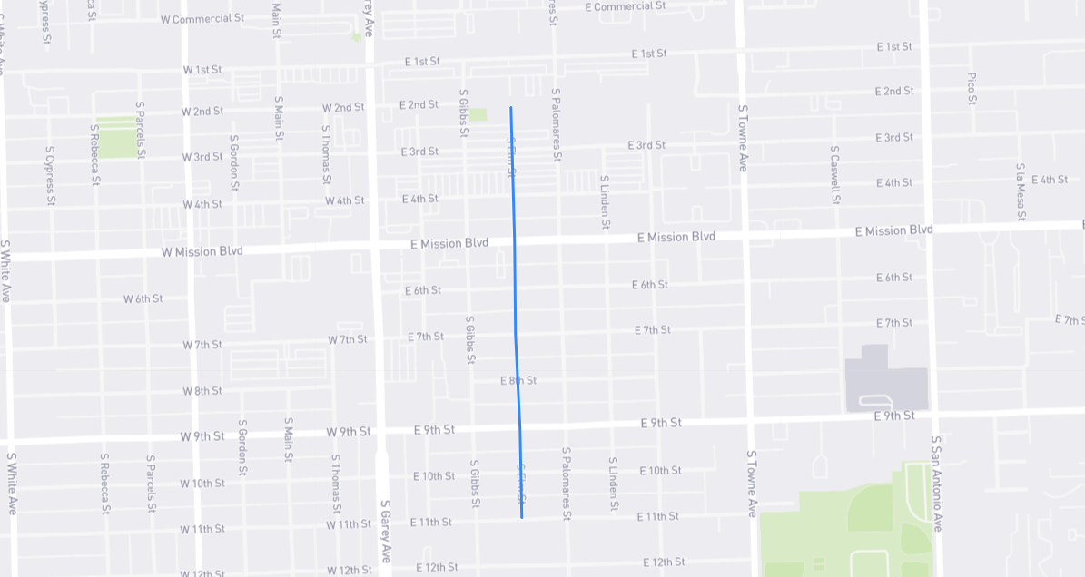 Map of Elm Street in Los Angeles County, California