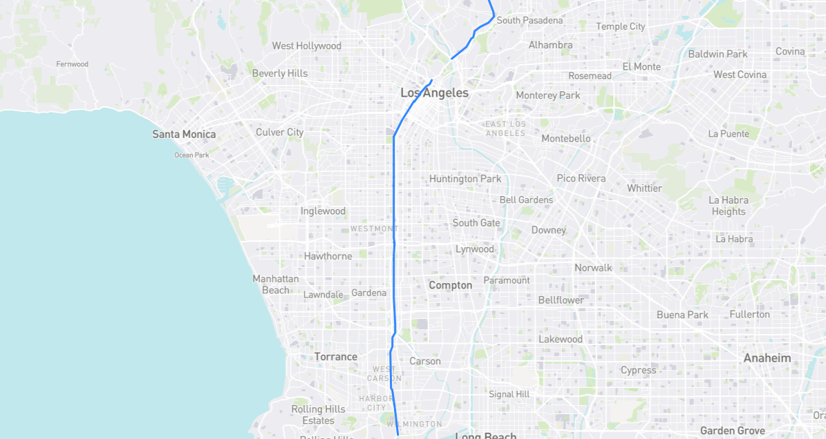 Map of Figueroa Street in Los Angeles County, California
