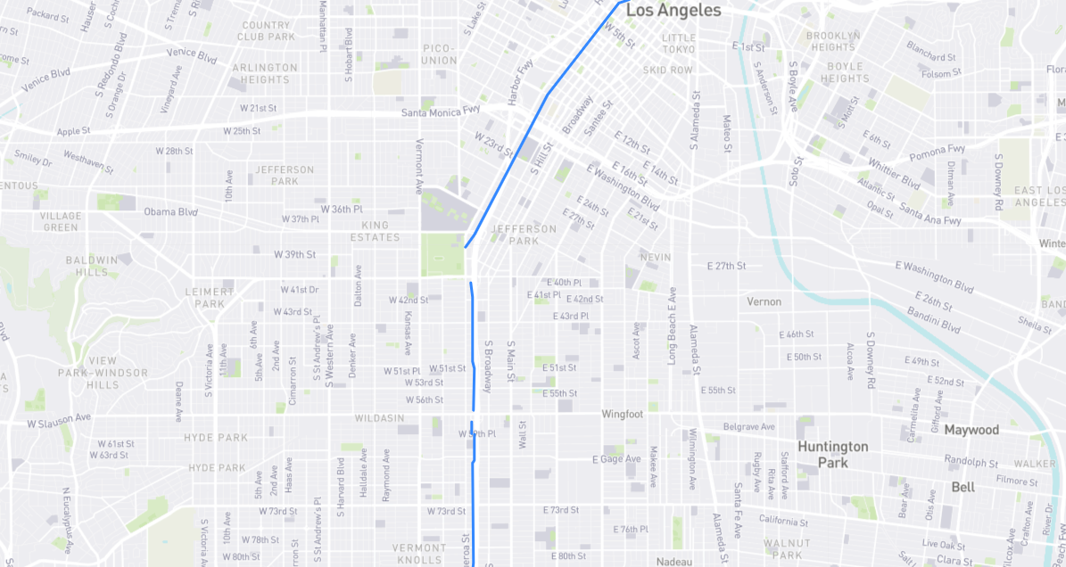 Map of Flower Street in Los Angeles County, California