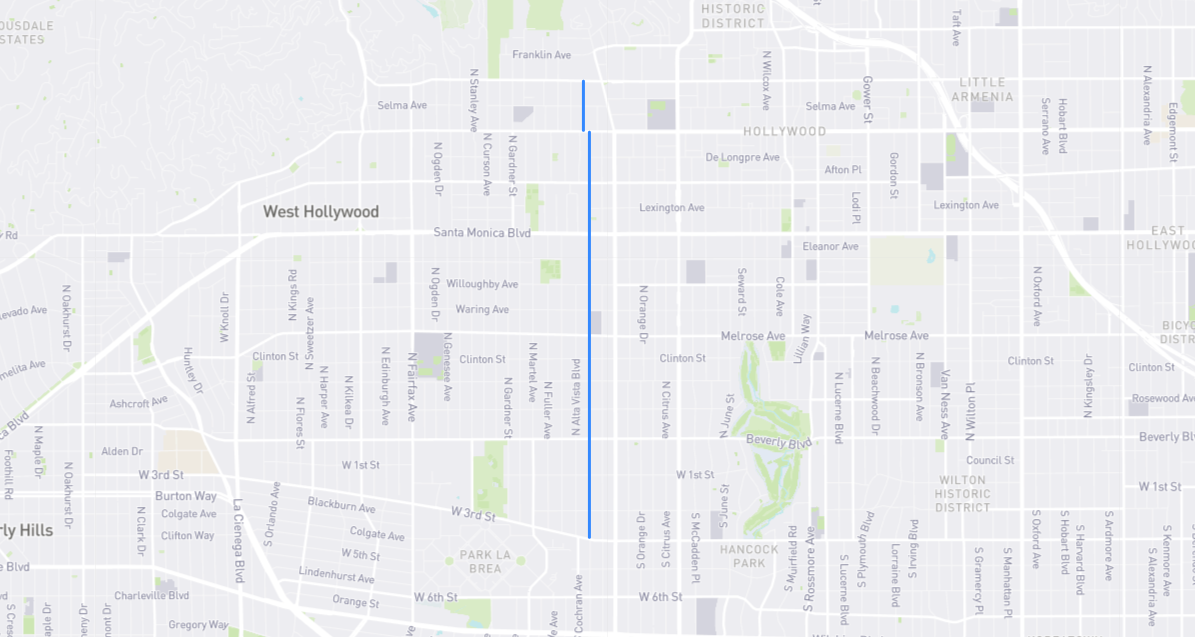 Map of Formosa Avenue in Los Angeles County, California