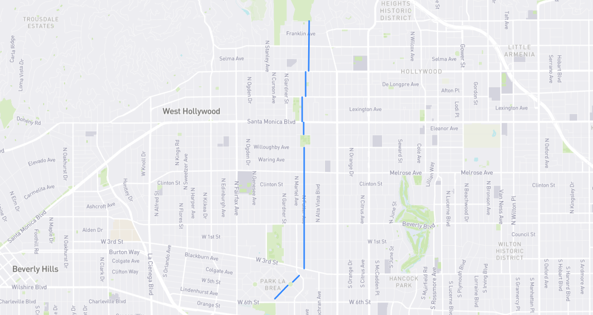Map of Fuller Avenue in Los Angeles County, California