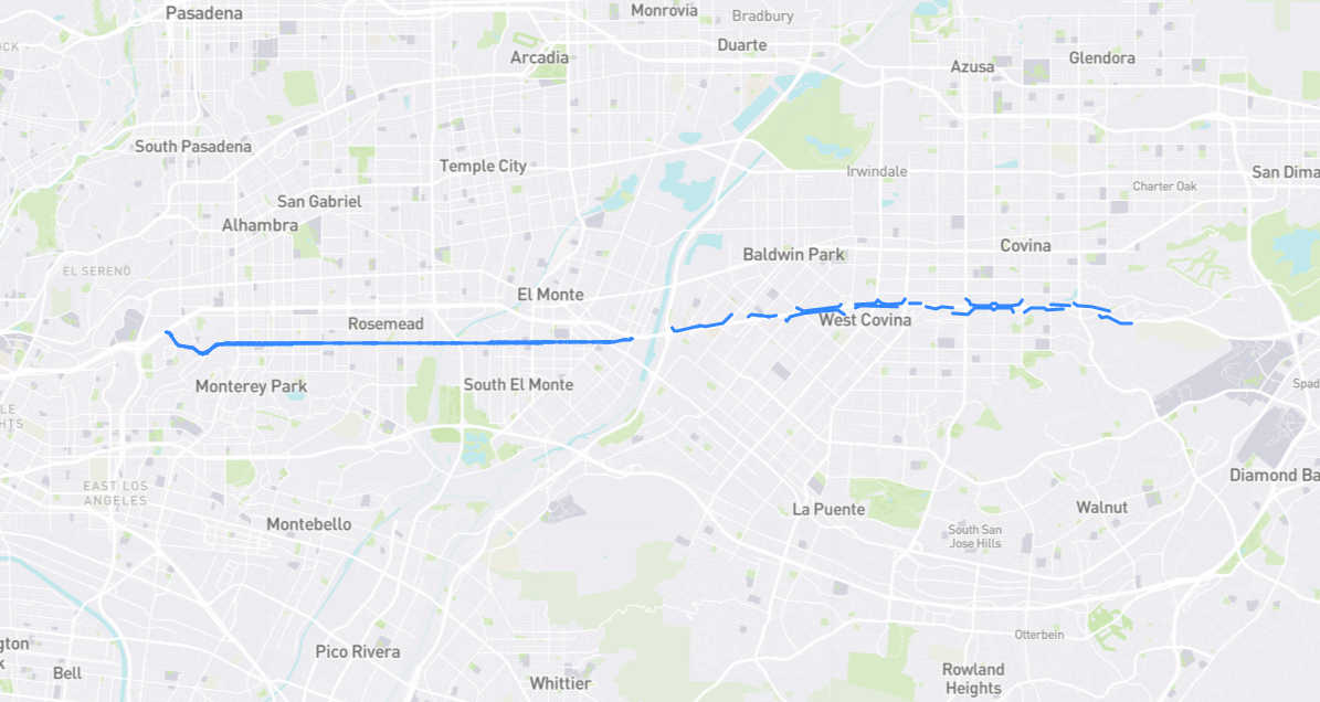 Map of Garvey Avenue in Los Angeles County, California
