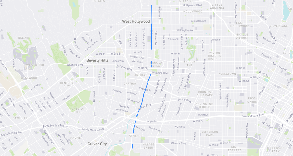 Map of Genesee Avenue in Los Angeles County, California