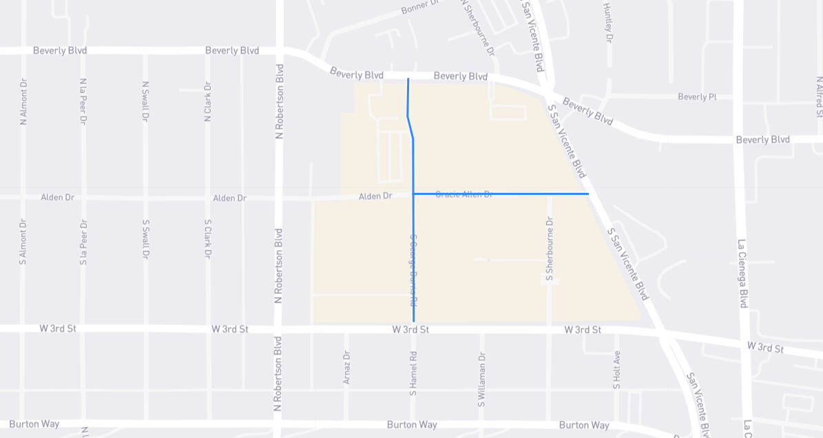 Map of George Burns Road/Gracie Allen Drive in Los Angeles County, California