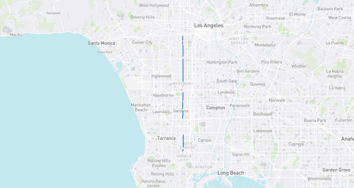 Map of Halldale Avenue in Los Angeles County, California