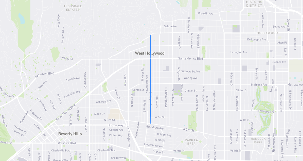 Map of Harper Avenue in Los Angeles County, California