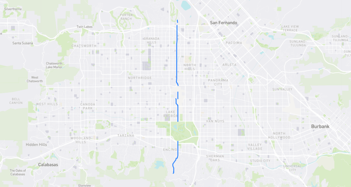 Map of Hayvenhurst Avenue in Los Angeles County, California