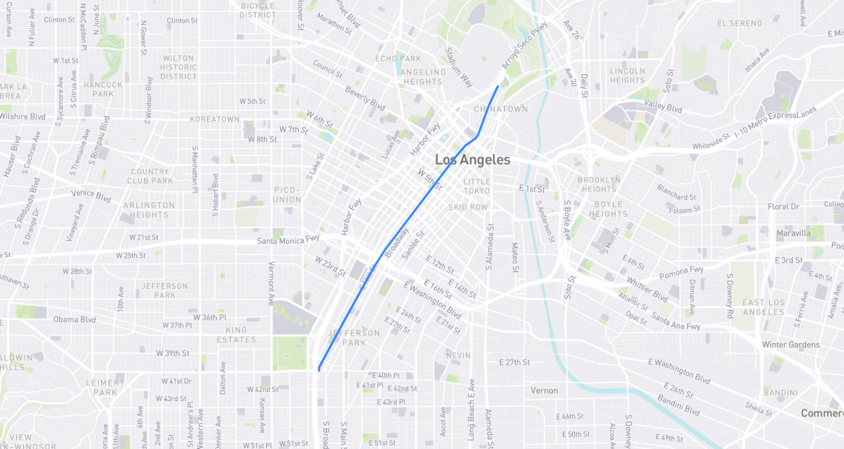 Map of Hill Street in Los Angeles County, California