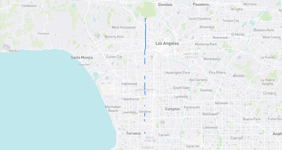 Map of Hobart Boulevard in Los Angeles County, California