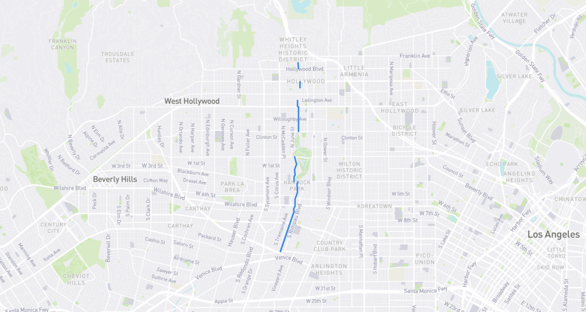 Map of Hudson Avenue in Los Angeles County, California