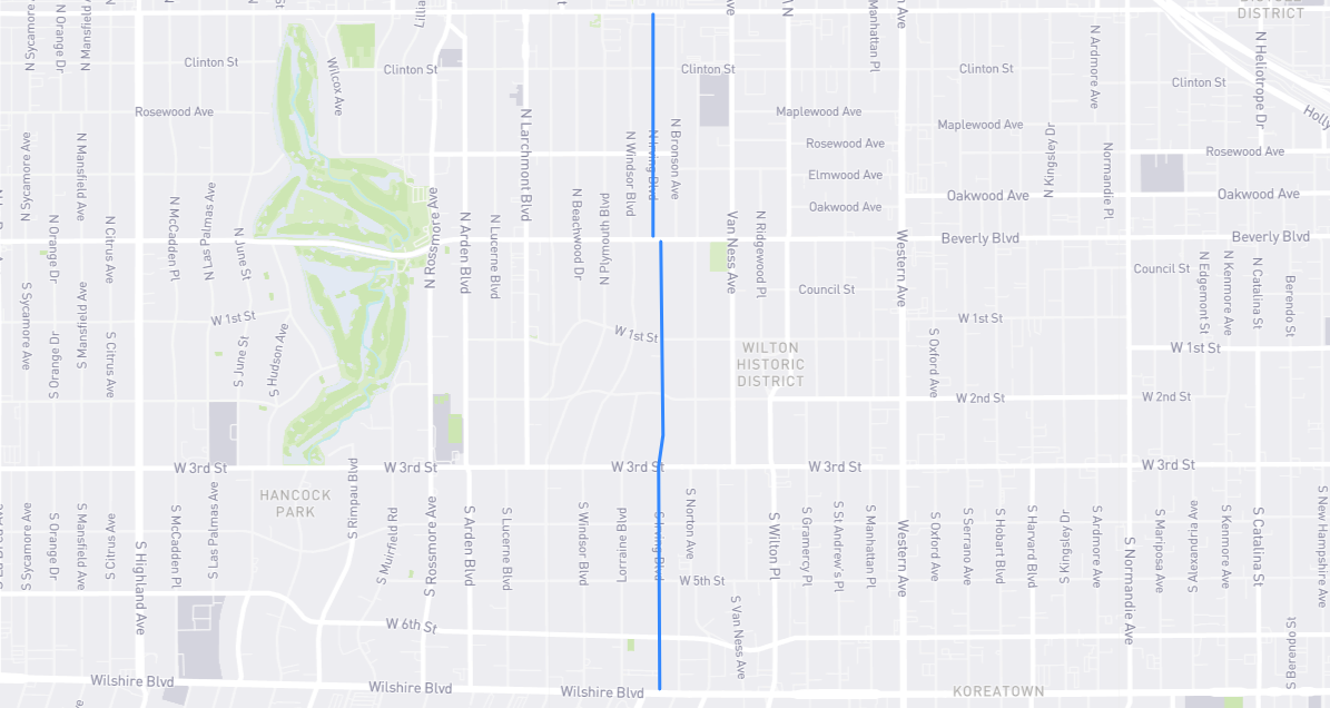 Map of Irving Boulevard in Los Angeles County, California