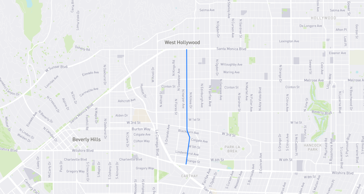 Map of La Jolla Avenue in Los Angeles County, California