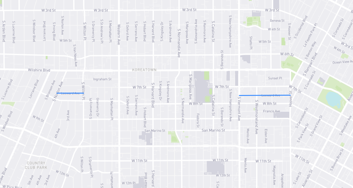 Map of Leeward Avenue in Los Angeles County, California