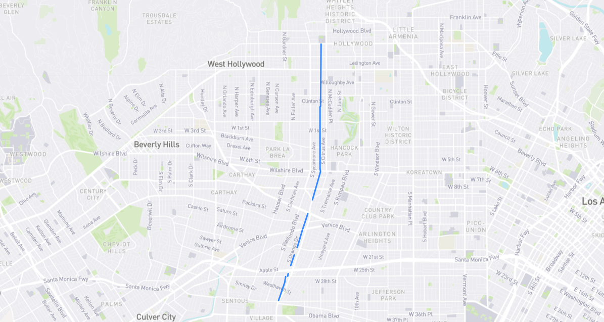 Map of Mansfield Avenue in Los Angeles County, California