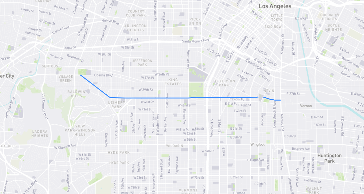 Map of Martin Luther King Jr. Boulevard in Los Angeles County, California