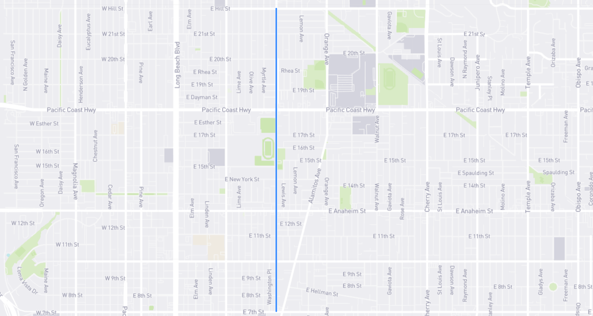 Map of Martin Luther King Junior Avenue in Los Angeles County, California