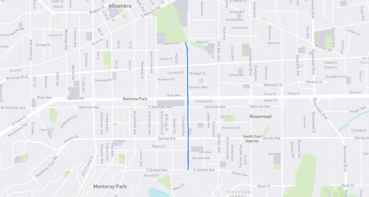 Map of New Avenue in Los Angeles County, California