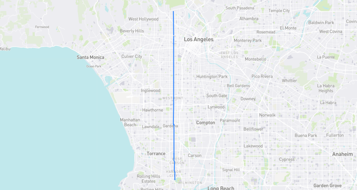 Map of Normandie Avenue in Los Angeles County, California