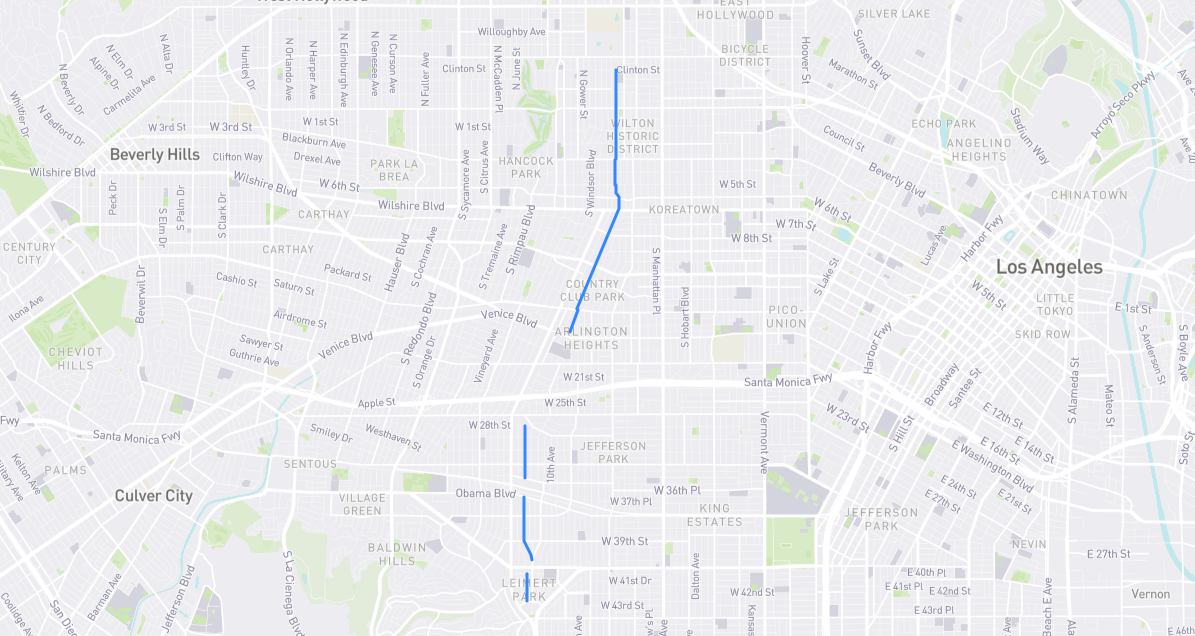Map of Norton Avenue in Los Angeles County, California