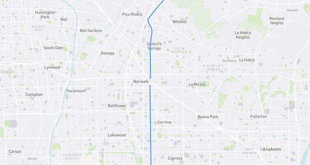 Map of Norwalk Boulevard in Los Angeles County, California
