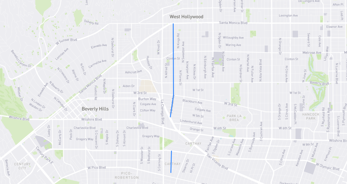 Map of Orlando Avenue in Los Angeles County, California