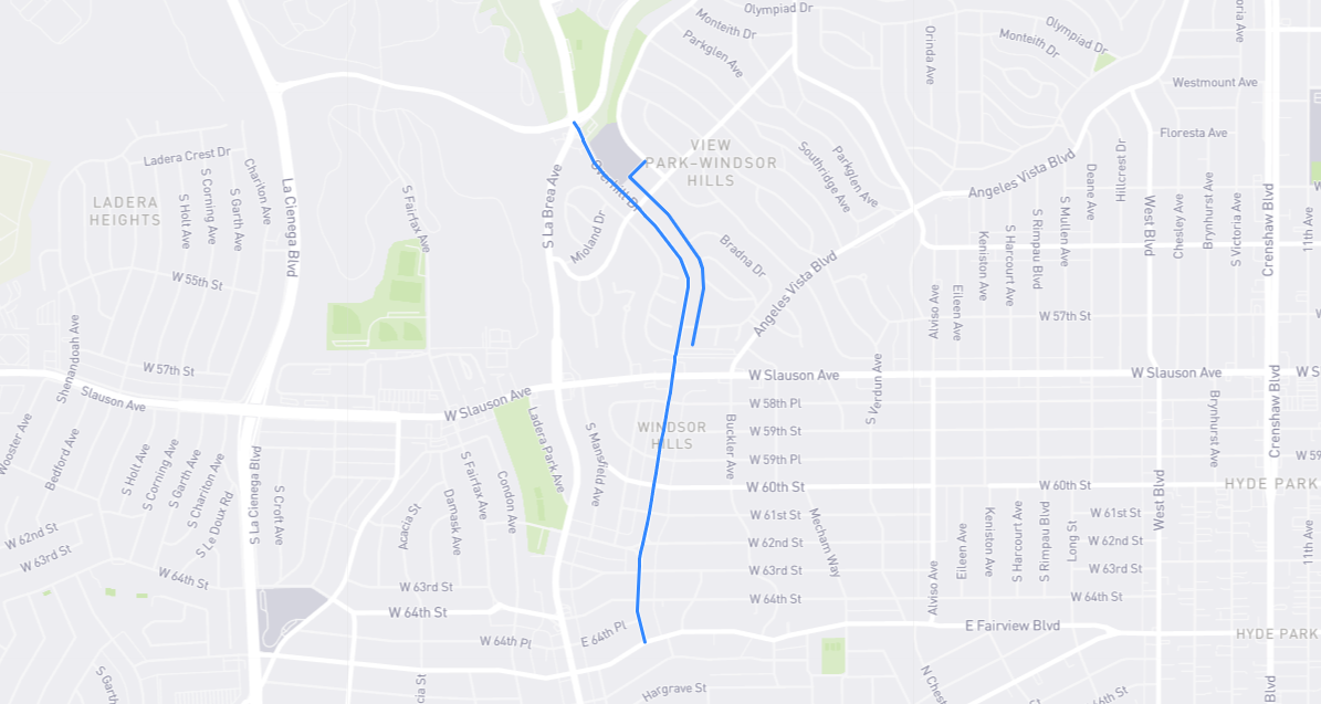 Map of Overhill Drive in Los Angeles County, California