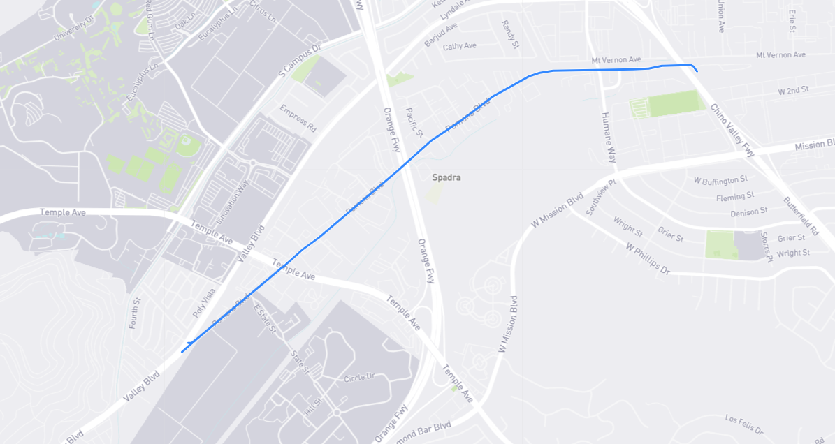 Map of Pomona Boulevard in Los Angeles County, California