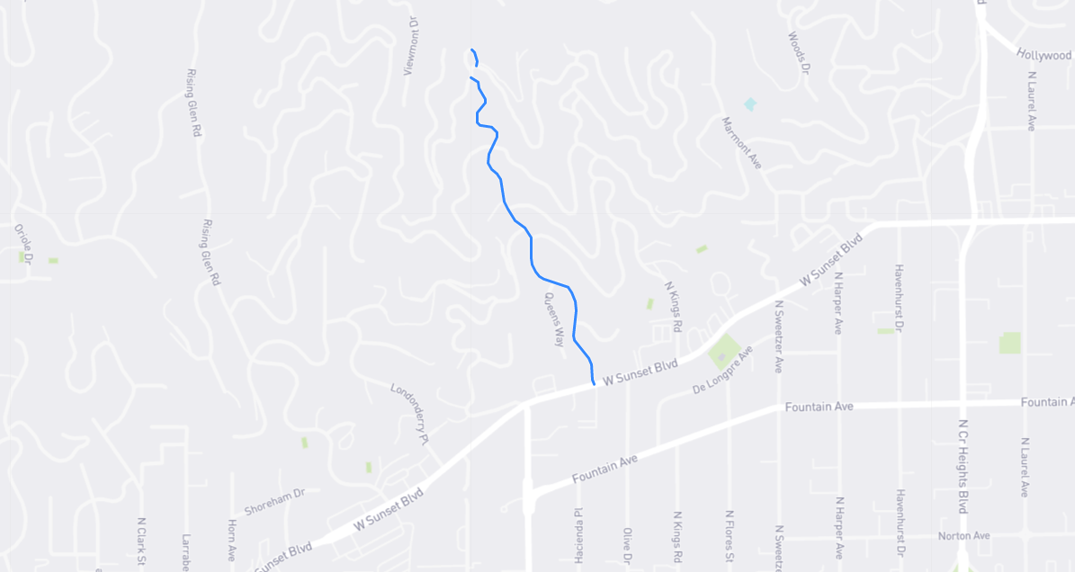 Map of Queens Road in Los Angeles County, California