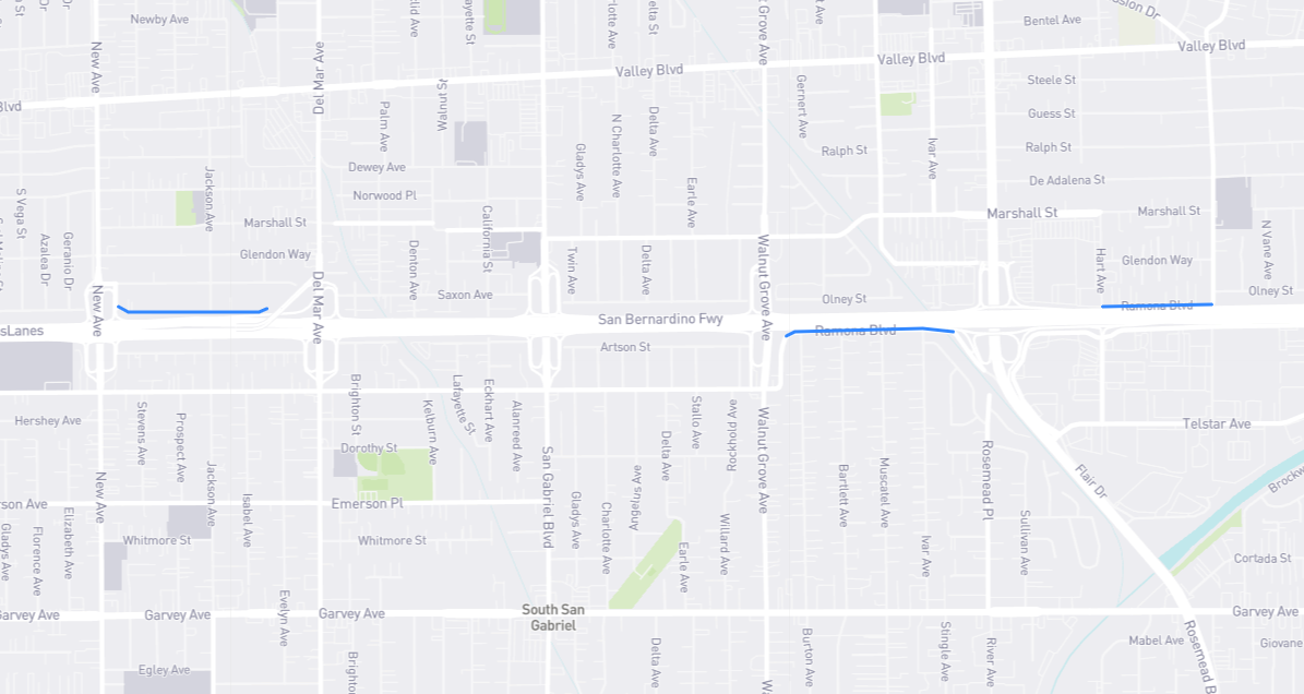 Map of Ramona Boulevard in Los Angeles County, California