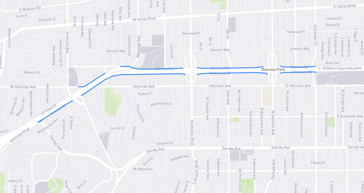 Map of Ramona Road in Los Angeles County, California