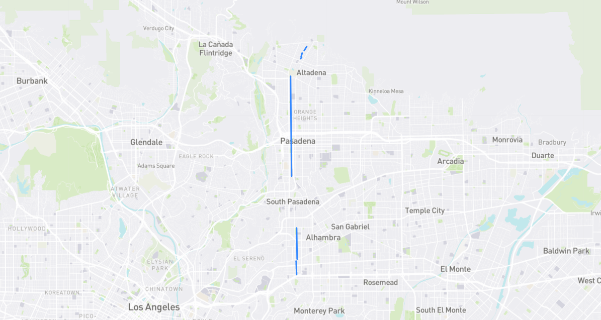 Map of Raymond Avenue in Los Angeles County, California