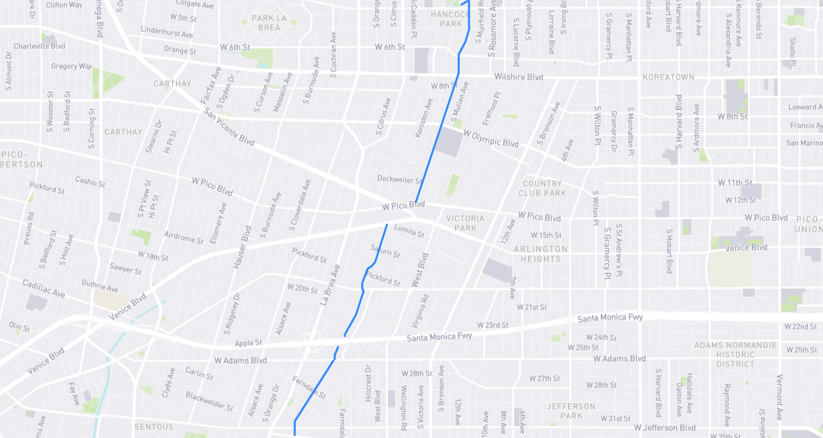 Map of Rimpau Boulevard in Los Angeles County, California