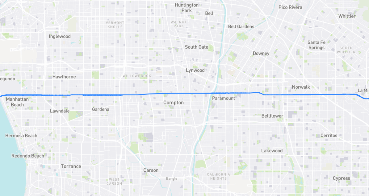 Map of Rosecrans Avenue in Los Angeles County, California