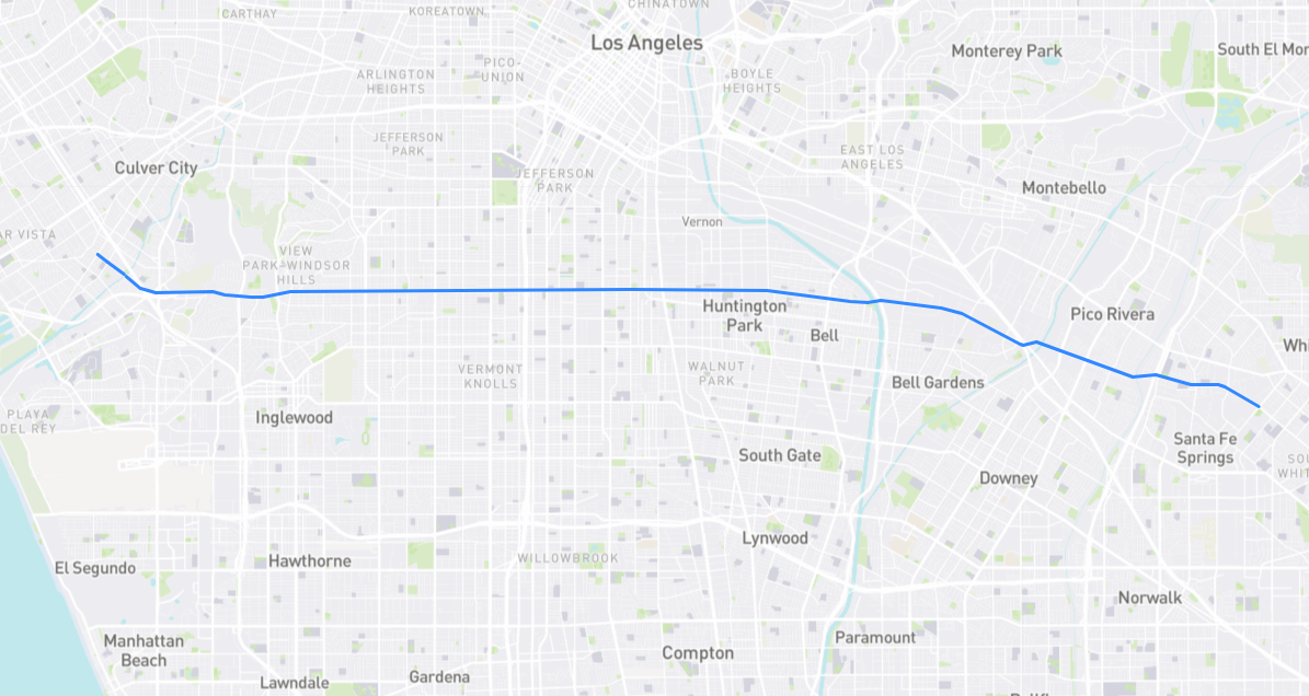 Map of Slauson Avenue in Los Angeles County, California