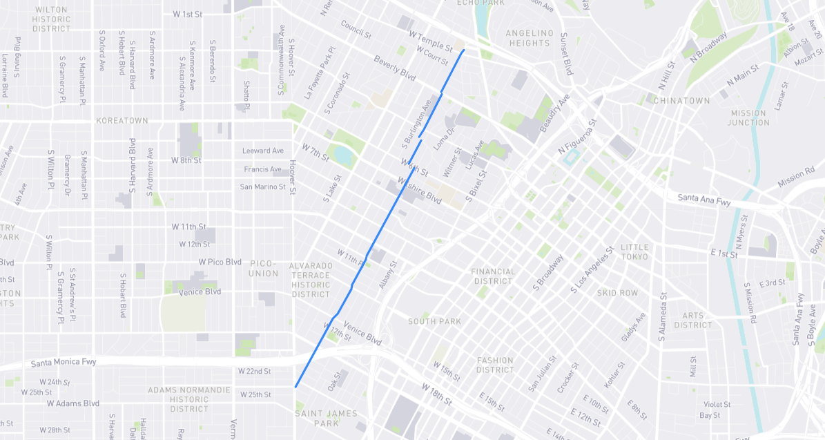 Map of Union Avenue in Los Angeles County, California