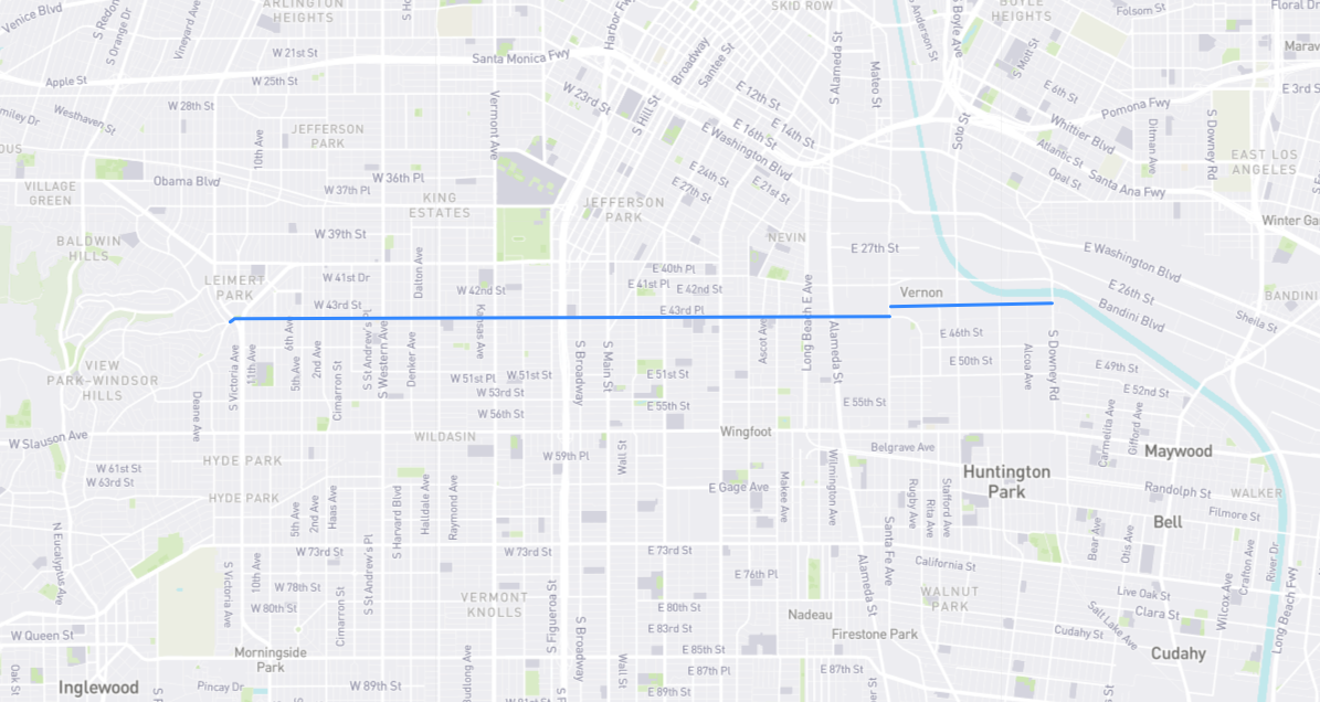 Map of Vernon Avenue in Los Angeles County, California